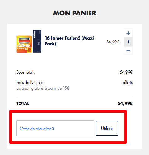 Champ code promo Gillette