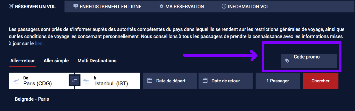 Champ code promo Air Serbia