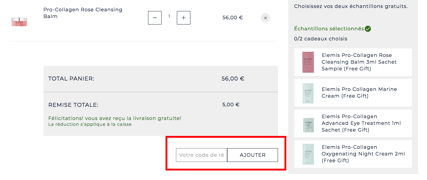 Champ code promo Elemis
