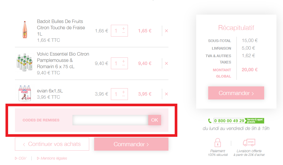 Champ codes promo Evian Chez Vous