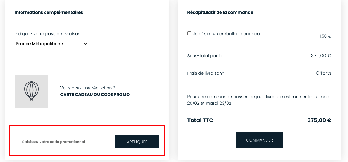 emplacement pour code promo Jane de Boy