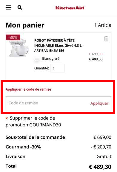 Champ code promo Kitchenaid