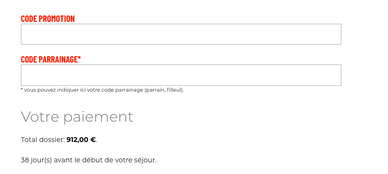Emplacement code promo Mileade