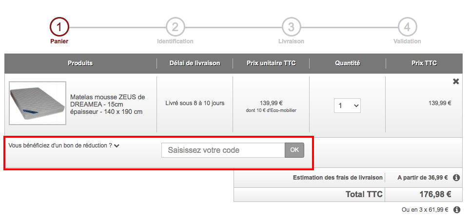 Champ code promo Vente Unique