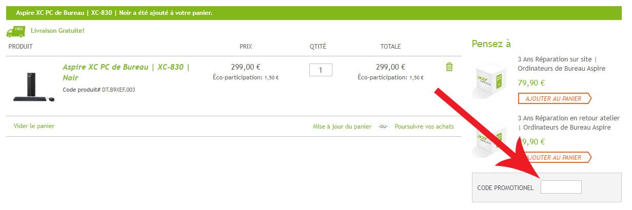 Utiliser un code promo Acer