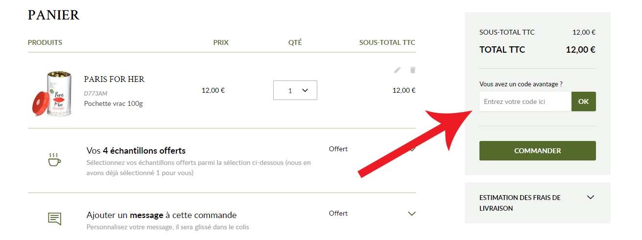 Utiliser un code promo Palais des thés